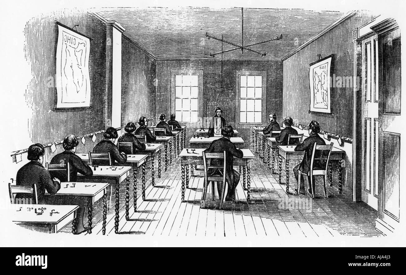Télégraphe Morse salle d'opération, Cincinnati, Ohio, USA, 1859. Artiste : Inconnu Banque D'Images