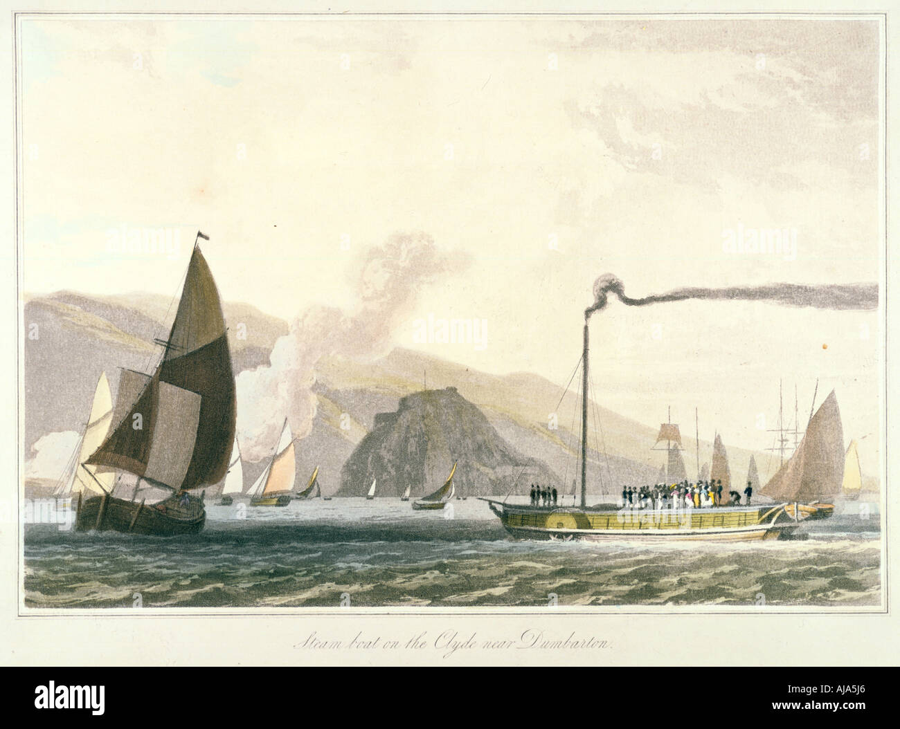 'Steamboat sur la Clyde près de Dumbarton', c1814. Artiste : William Daniell Banque D'Images