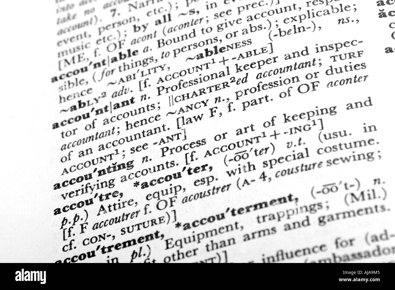 Close-up du dictionnaire de définitions pour la comptabilité et comptable Banque D'Images