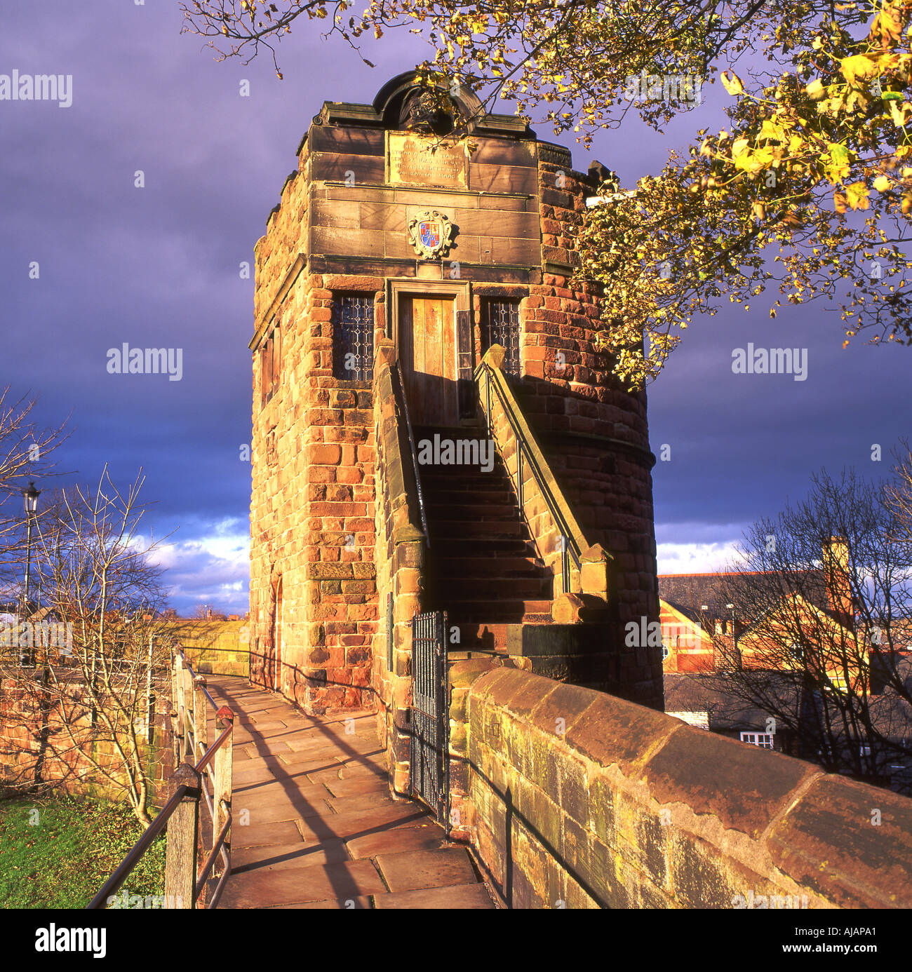 Le roi Charles en automne Tour Remparts Chester Cheshire England UK Banque D'Images