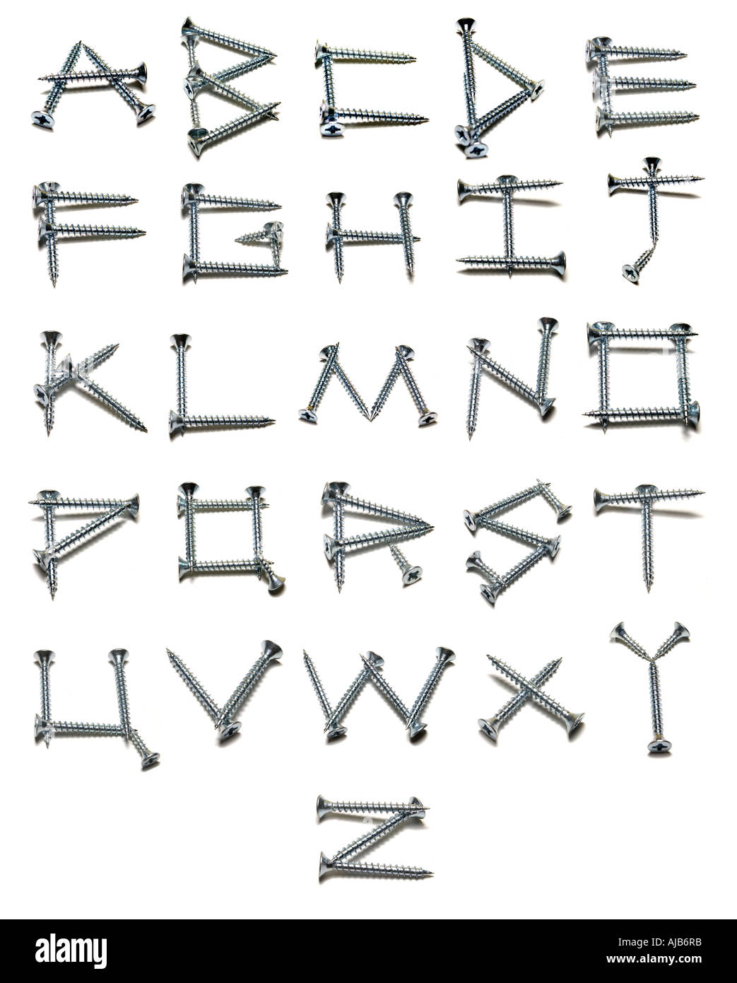 26 lettres de l'alphabet anglais à la base de la langue créée à partir de la  vis sur le fond blanc Photo Stock - Alamy