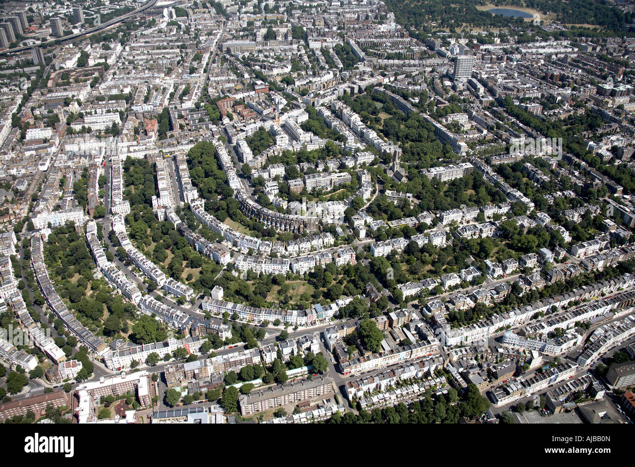 Vue aérienne de l'habitat pavillonnaire de Ladbroke Grove Londres W11 Nottinghill England UK oblique de haut niveau Banque D'Images