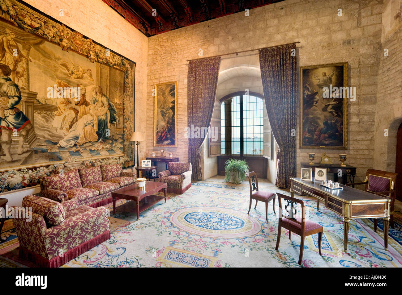 L'étude de Queen's dans le Palau de l'Almudaina (Palais Royal), Centre historique de la ville, Palma, Majorque, Espagne Banque D'Images