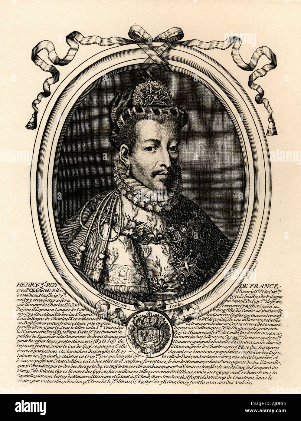 1551 -1589 Henry III, roi de France, 1574 - 1589. Fils du Roi Henri II et de Catherine de Médicis. D'une gravure de l Armessin Banque D'Images