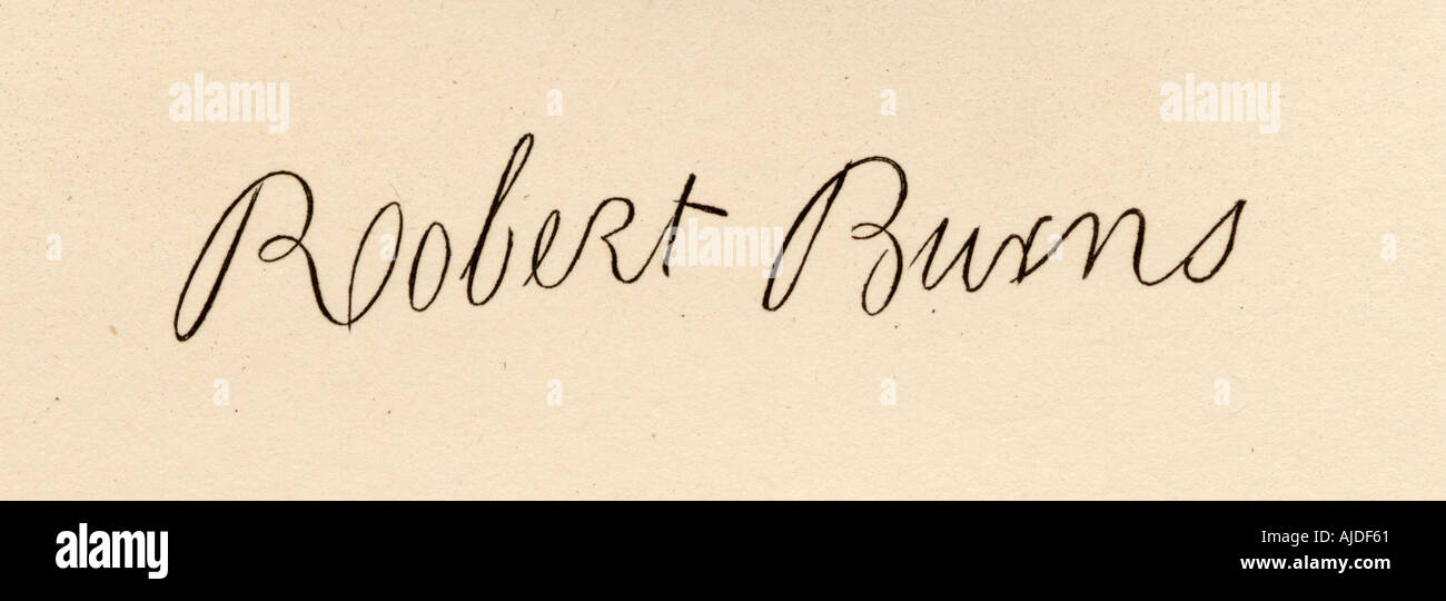 La signature de Robert Burns, 1759 - 1796. Poète écossais et parolier. Banque D'Images