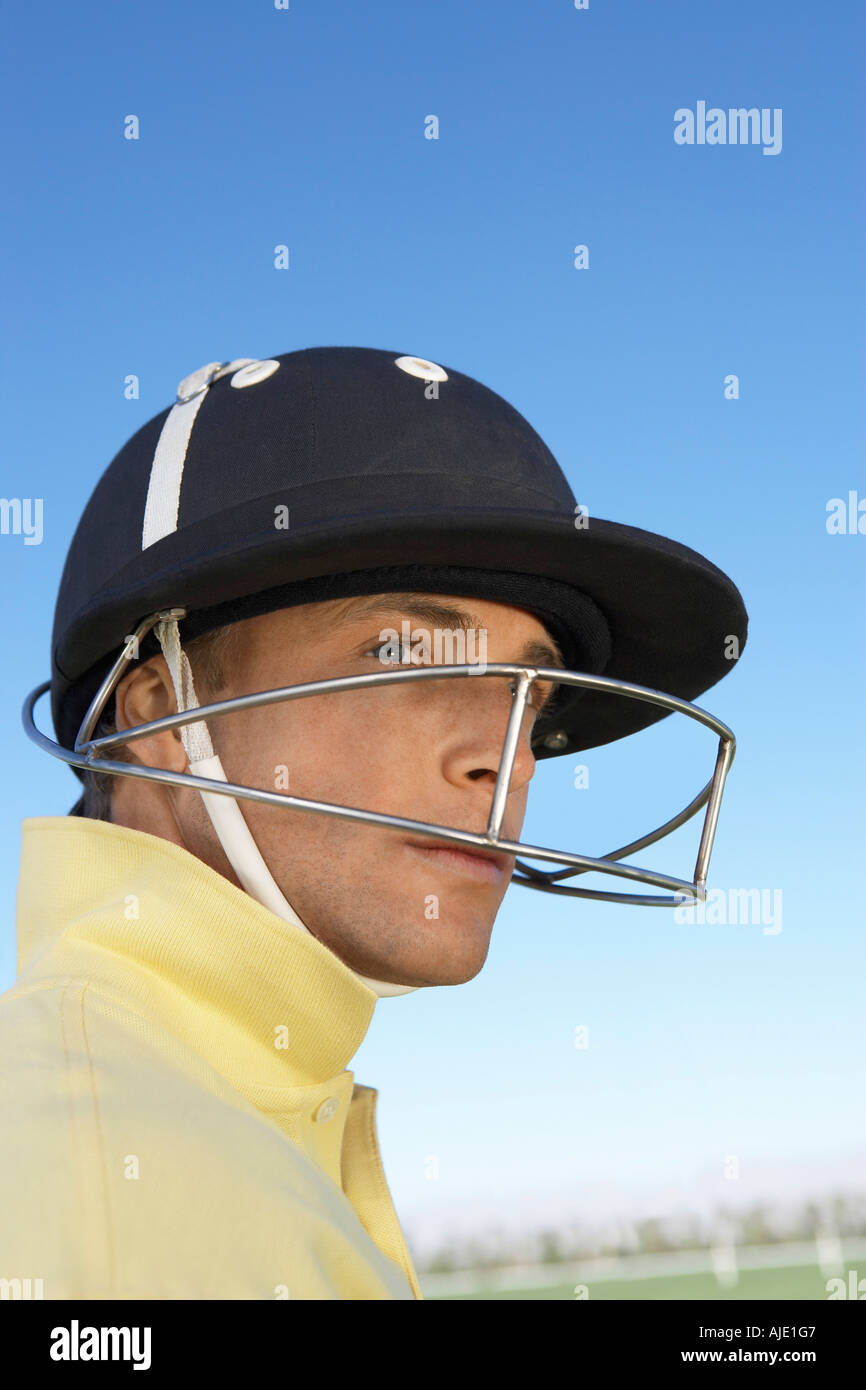 Polo Player port casque avec masque de visage, Banque D'Images