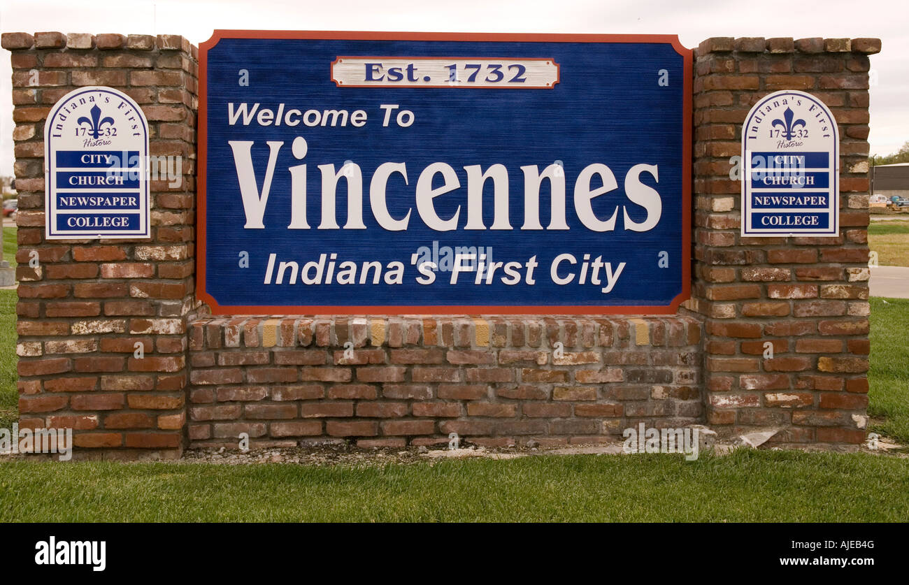 Bienvenue à Vincennes Indiana Sign Banque D'Images