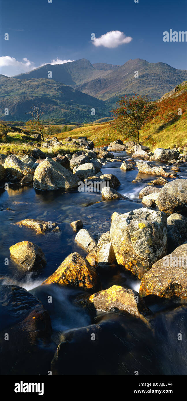 Une vue de Snowdon et le Hafod y Llançà Galles Snowdonia ferme Banque D'Images