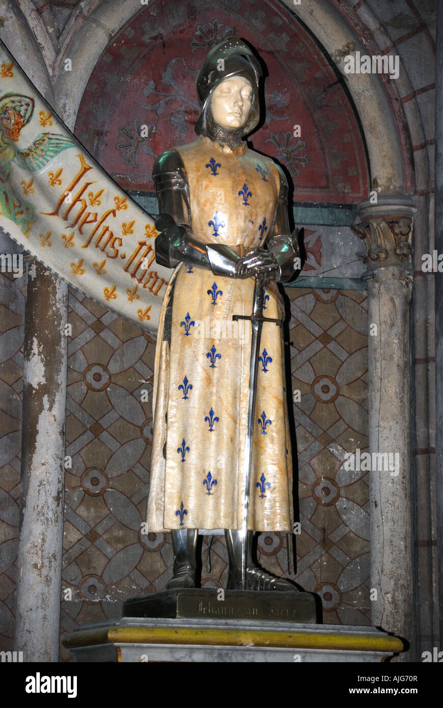 Statue de Jeanne d'Arc, Cathédrale de Reims, Reims, Marne Nef, Champagne-Ardenne, France Banque D'Images