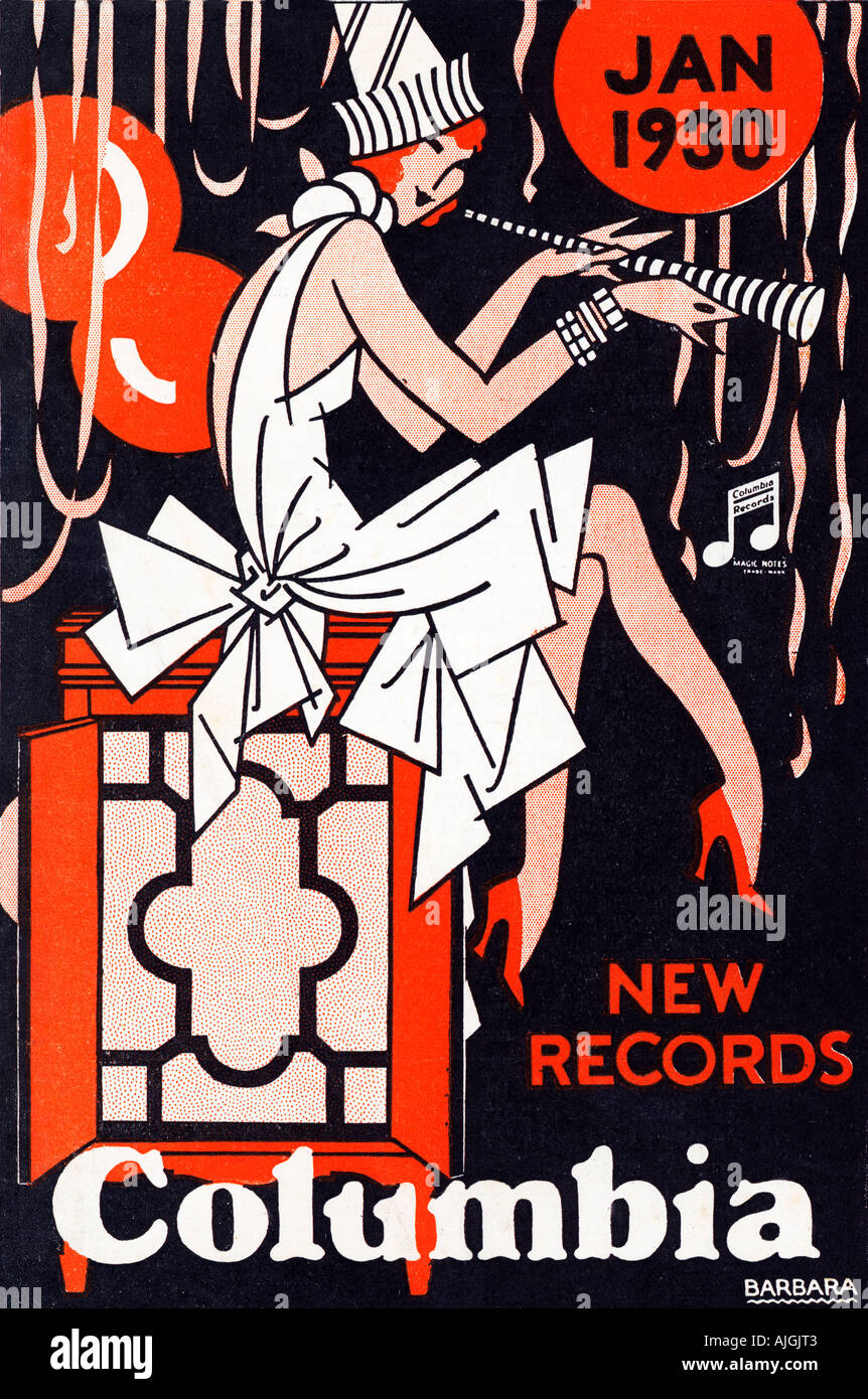 1930 Columbia Records, l'illustre la couverture du catalogue d'enregistrements à partir de janvier le label américain Banque D'Images