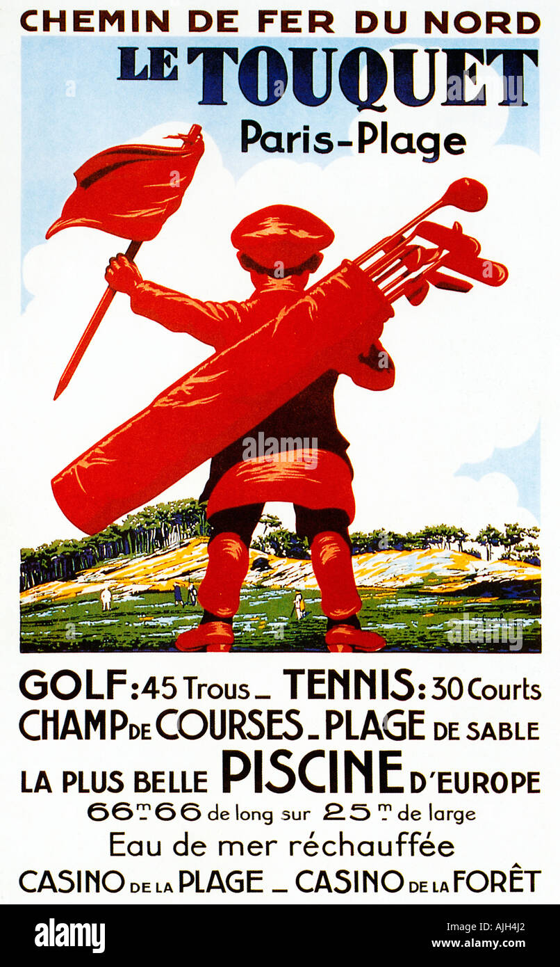 Golf du Touquet 1930 Français affiche pour le chemin de fer Les activités de loisirs de la station balnéaire du nord de la France avec le golf de l'avant Banque D'Images
