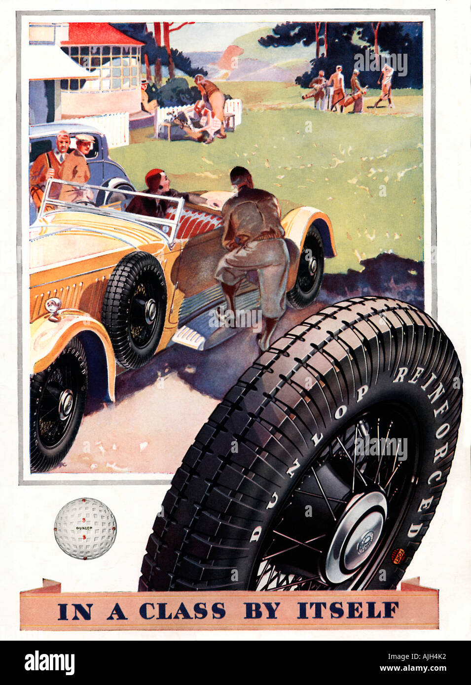 Dans une classe par elle-même 1931 publicité pour les pneus Dunlop et balles Banque D'Images