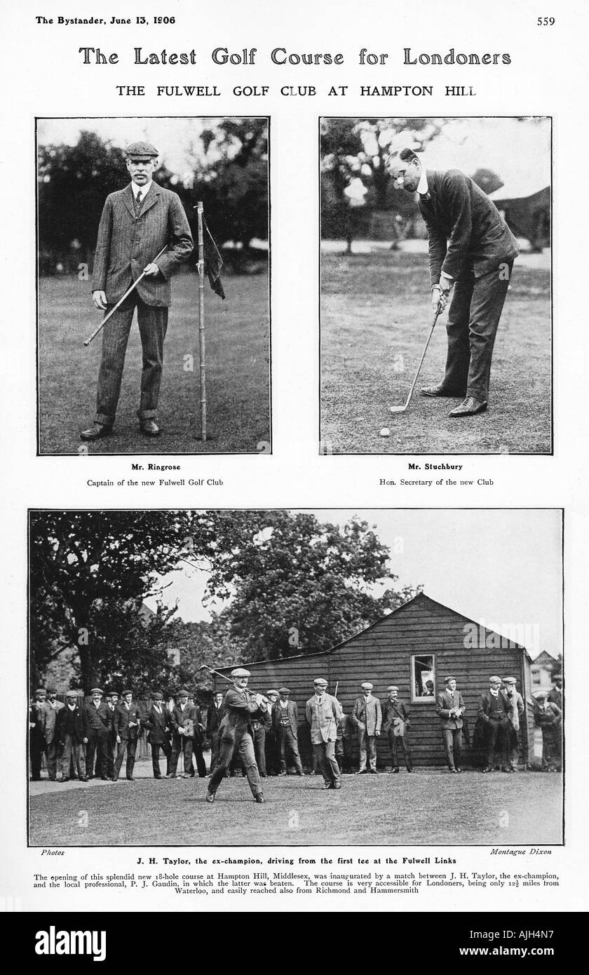 Juin 1906 Fulwell GC ouvre la nouvelle golf club à Hampton Hill avec un match entre la grande JH Taylor et locaux pro PJ Gaudin Banque D'Images