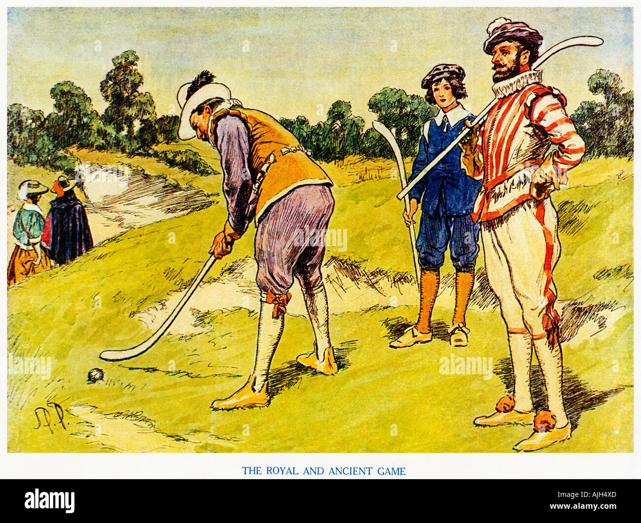 Le Royal et ancien jeu 1920 illustration des premiers jours de golf dans le 17e siècle Banque D'Images