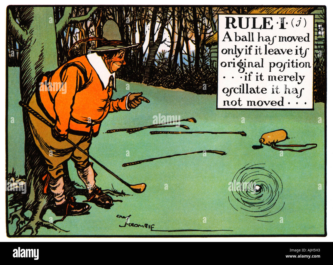Chas Crombie s Règles du golf I j de la série 1905 Perrier une boule s'est déplacé que si elle quitte sa position d'origine Banque D'Images