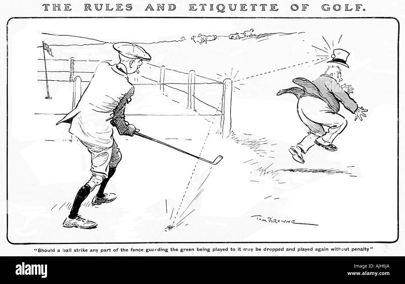 Règles de l'étiquette de Brownes Tom Golf II 1907 devrait une balle frapper n'importe quelle partie de la clôture qui gardaient la green Banque D'Images