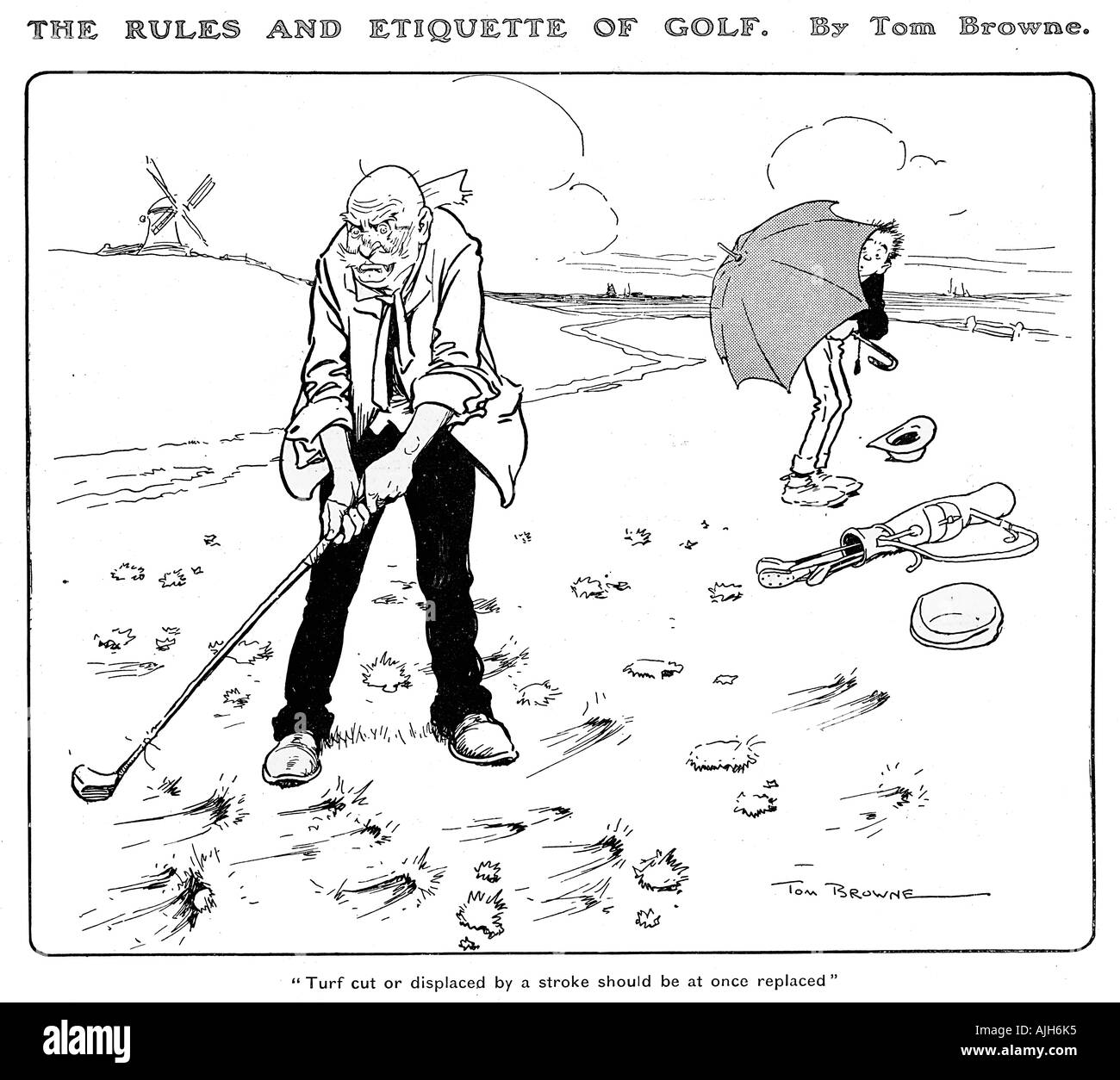 Règles de l'étiquette de Brownes Tom Golf IX 1906 Coupe de gazon ou déplacées par un AVC doivent être à la fois remplacé Banque D'Images