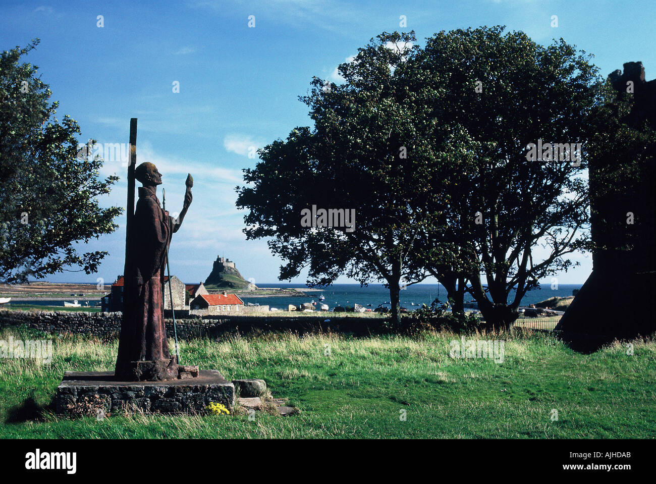 Statue de Saint Aidan Lindisfarne Île Sainte Northumberland England Banque D'Images