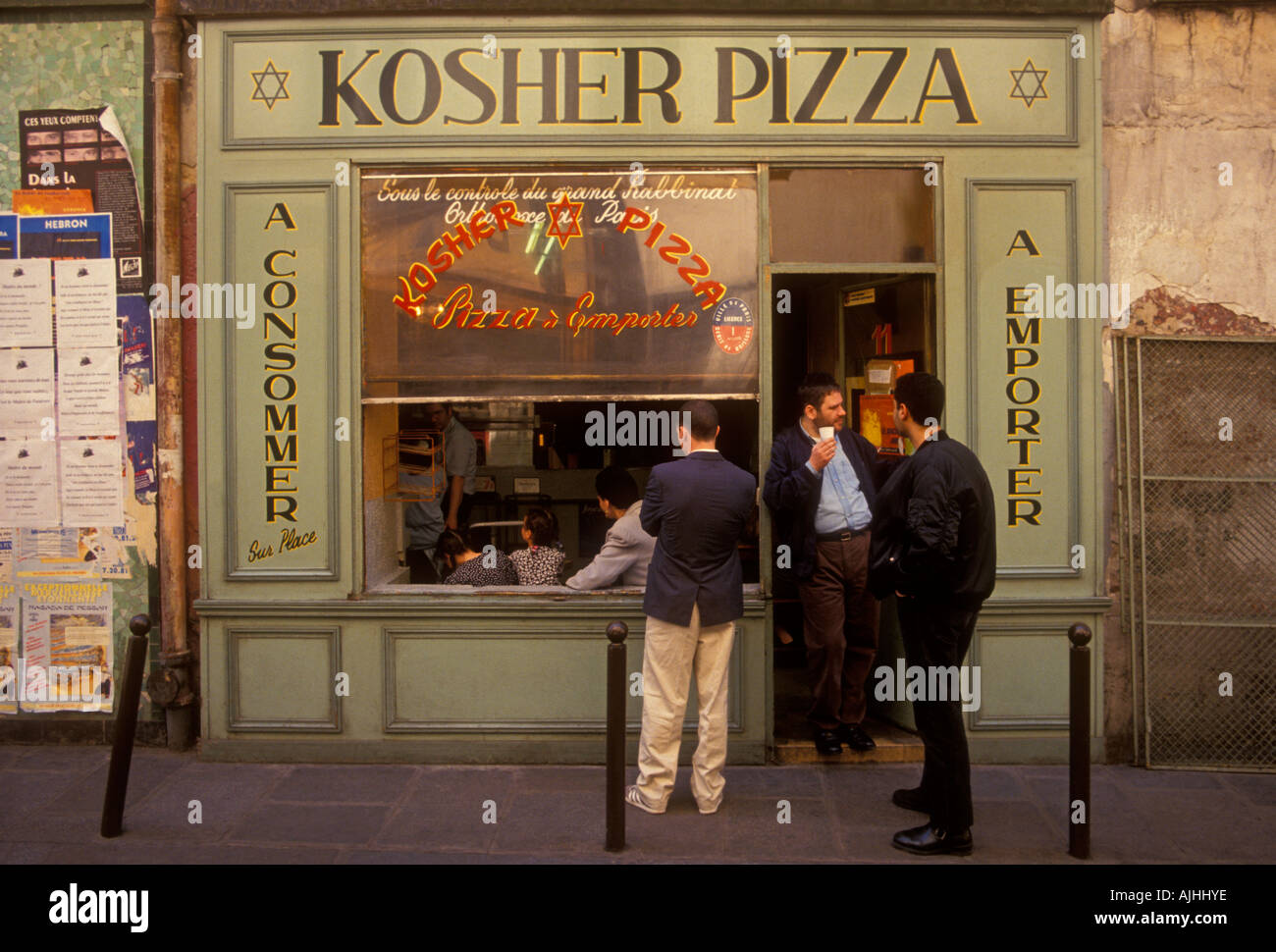 Juif français, les Juifs français, juifs, casher, pizza pizzeria casher, le Quartier Juif, le quartier du Marais, Paris, Ile-de-France, France, Europe Banque D'Images