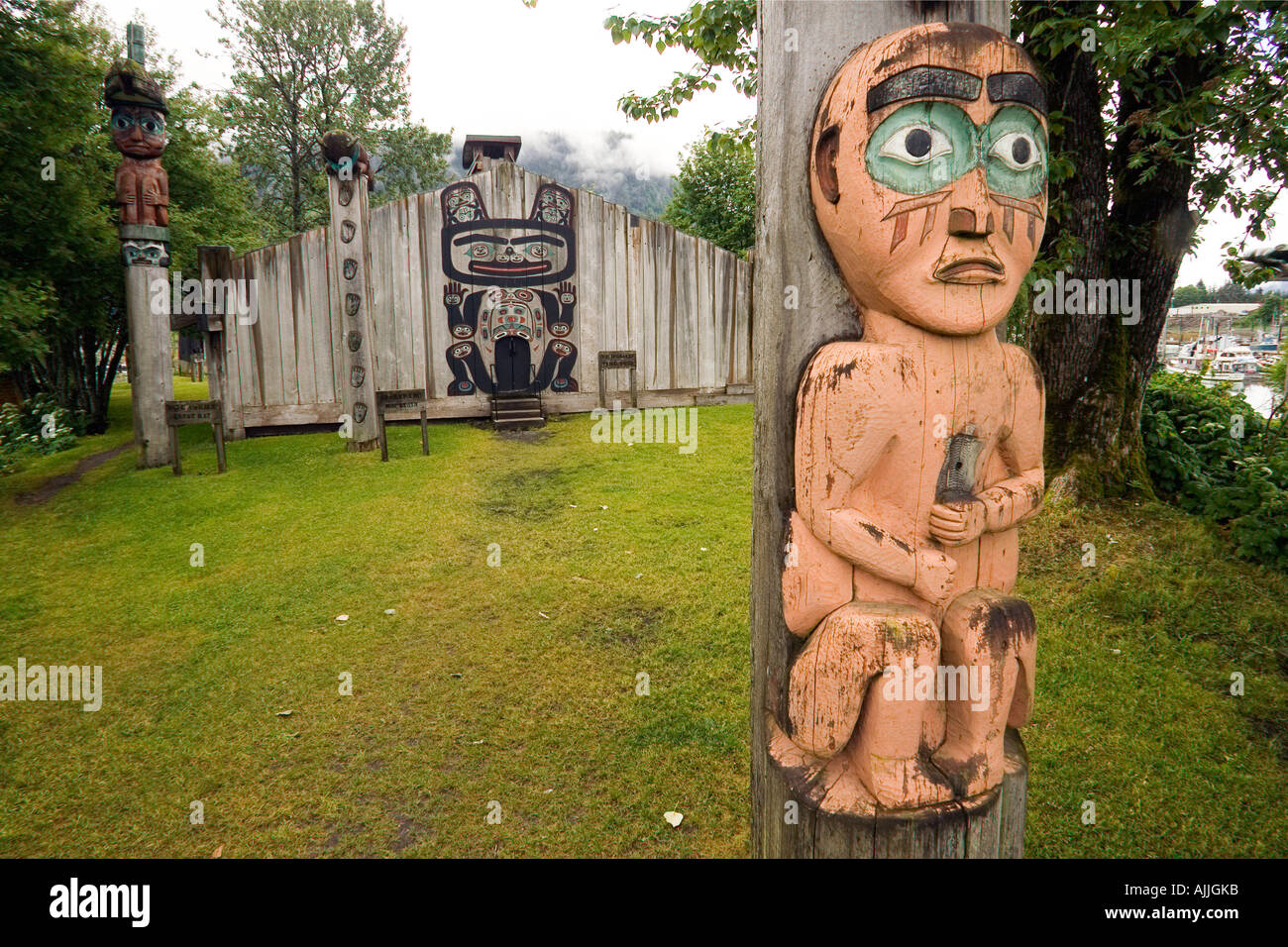 Totem Tribal House du chef de l'île Bear Shakes Wrangell Alaska du Sud-est de l'été Banque D'Images