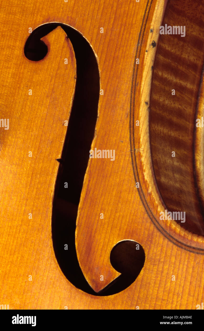 Close up of Violin f hole Banque D'Images