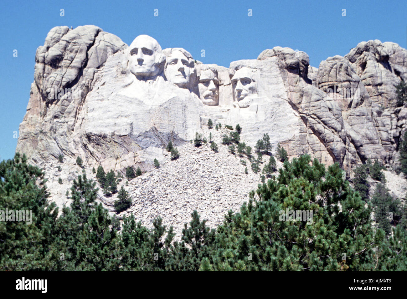 Le Mount Rushmore monument aux présidents des États-Unis Washington, Jefferson, Lincoln et Theodore Roosevelt dans le Dakota du Sud aux États-Unis. Banque D'Images