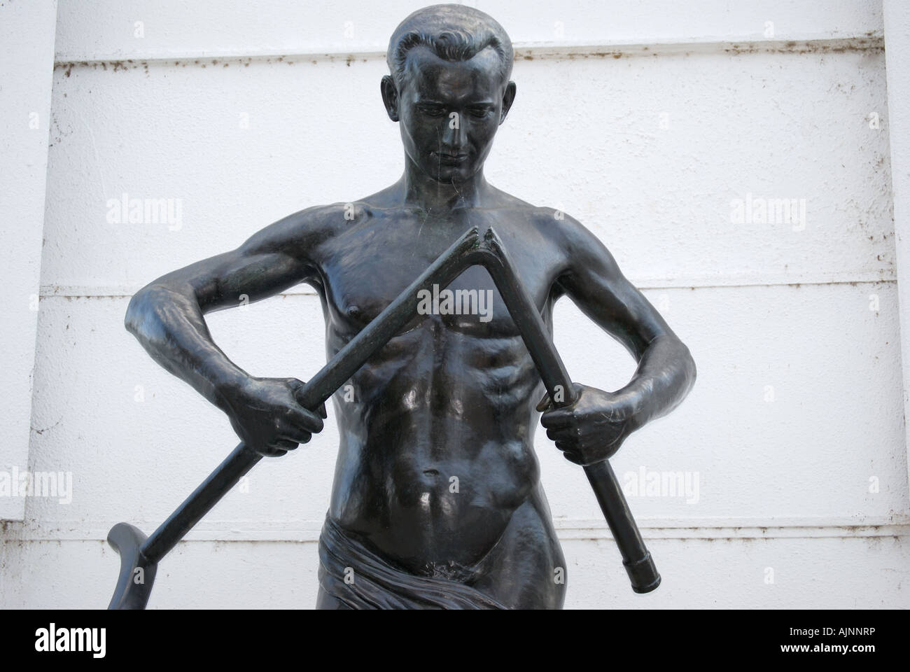 Le Barlolamaca "ocha' Statue, la colonnade, pont de l'île thermale, Piestany, Région de Trnava, Slovaquie Banque D'Images