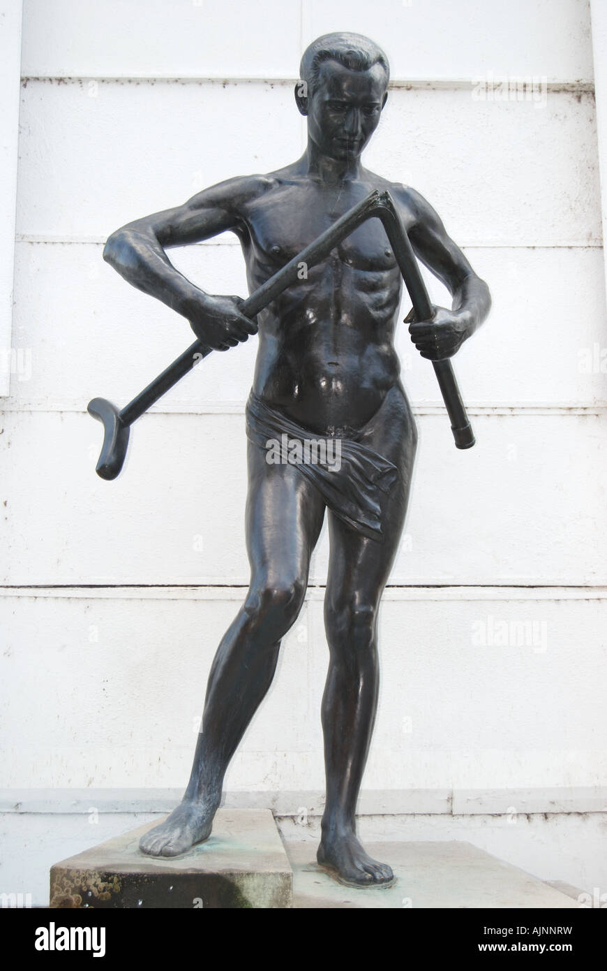 Le Barlolamaca "ocha' Statue, la colonnade, pont de l'île thermale, Piestany, Région de Trnava, Slovaquie Banque D'Images