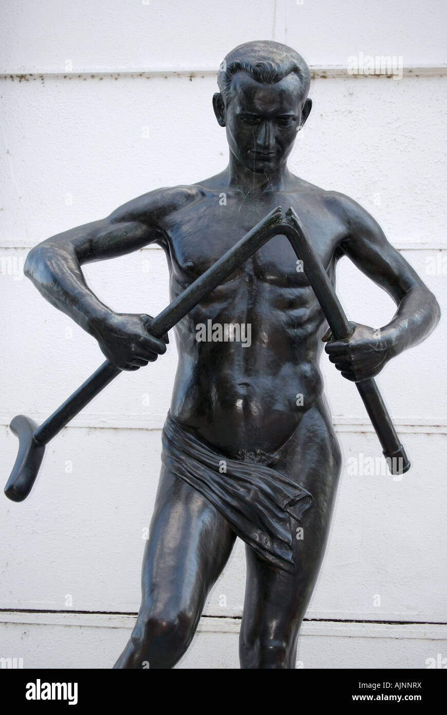 Le Barlolamaca "ocha' Statue, la colonnade, pont de l'île thermale, Piestany, Région de Trnava, Slovaquie Banque D'Images