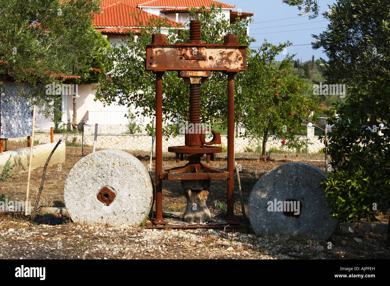Une ancienne presse à olives au village d'Alykes, Zante, Grèce. Banque D'Images