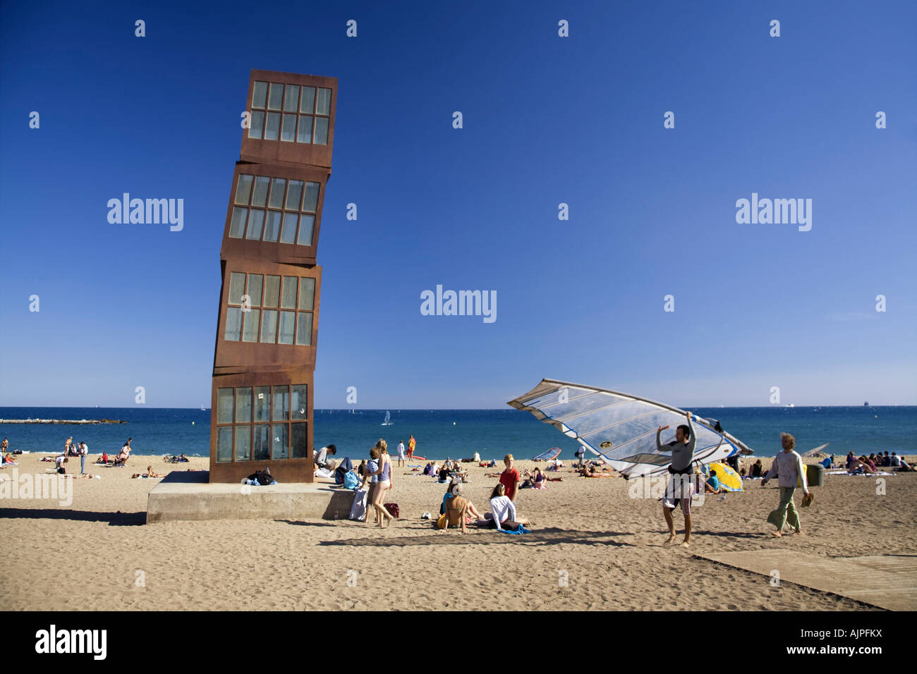 Espagne Barcelone Sculpture de Rebecca Horn à Barceloneta Beach Surfer Banque D'Images