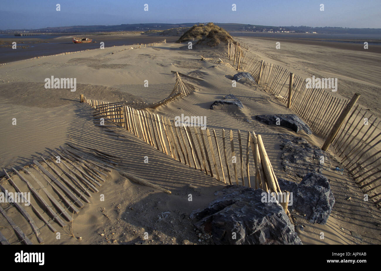 À défaut d'escrime à freiner l'érosion côtière à l'encolure Braunton Burrows Saunton Sands North Devon, Angleterre Banque D'Images