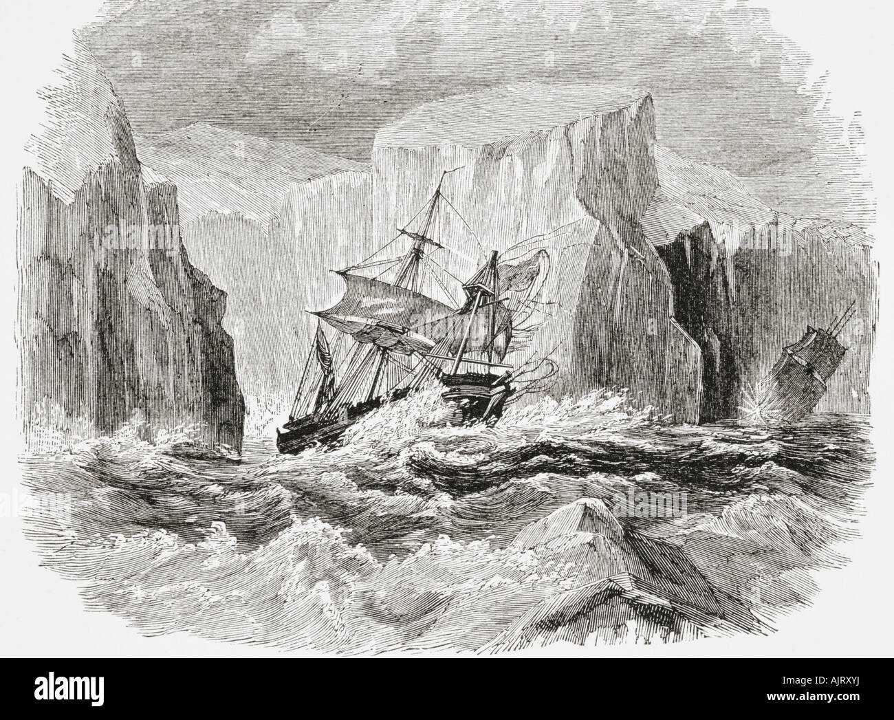 Incident du voyage Antartique de James Clark Ross. Banque D'Images
