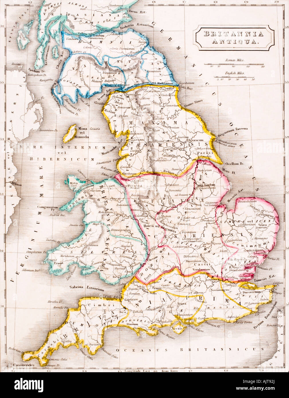 Carte de l'Angleterre, Britannia Antiqua. Banque D'Images