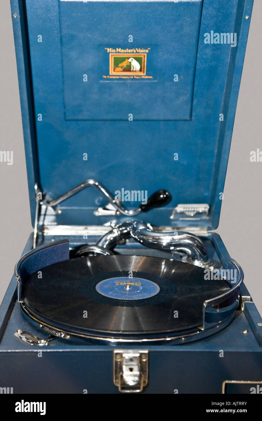 Ancien gramophone portable Banque D'Images