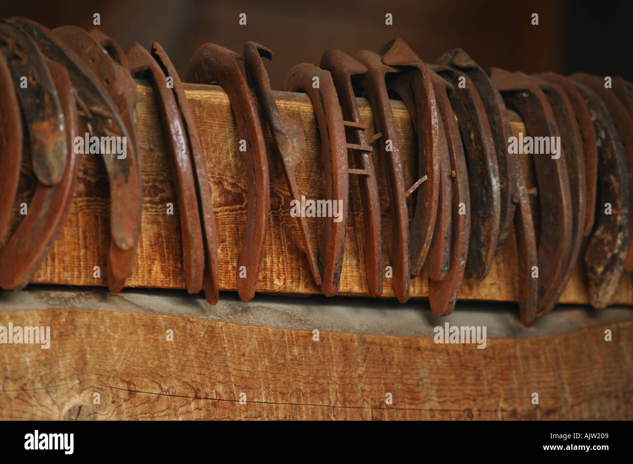 Rangée de vieux cheval chaussures Banque D'Images