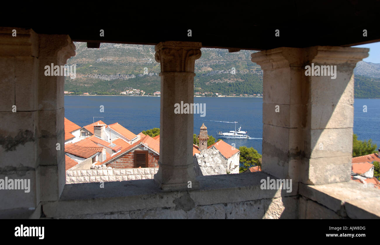 Vue depuis la tour de Marco Polo korcula croatie Dalmatie Ville Banque D'Images