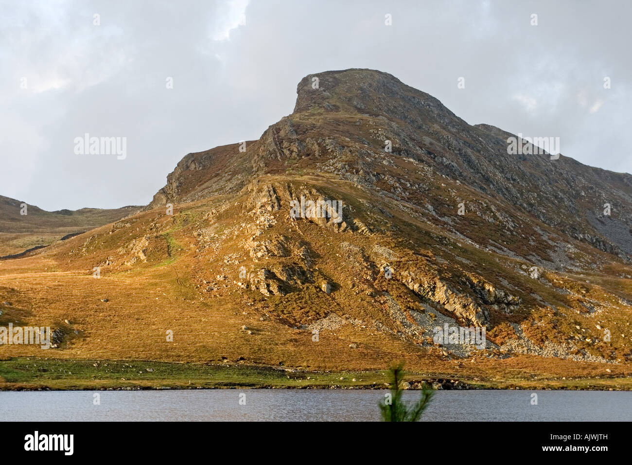 Vue sur le pic de montagne, lacs, Cregennan Llynnau, Snowdonia au nord du Pays de Galles. Banque D'Images