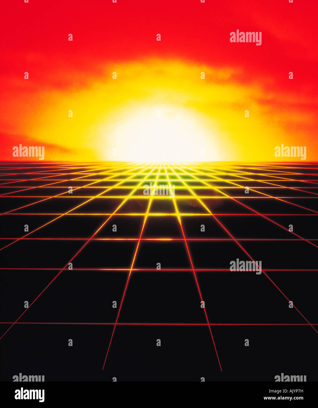 D'art, illustration, paysage surréaliste, Coucher de soleil, Banque D'Images