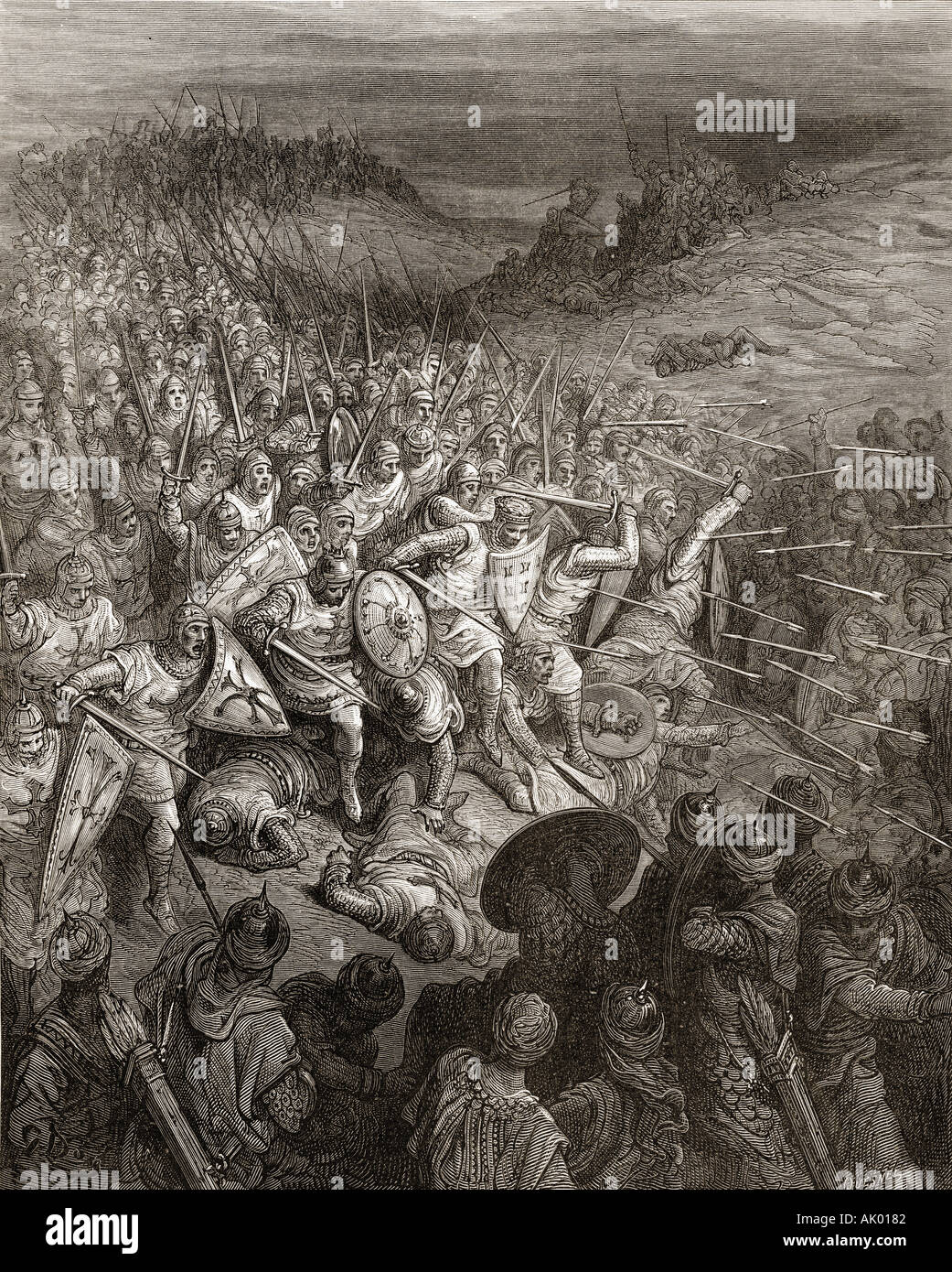 Godfrey's soldats de route à travers l'armée musulmane lors de la première croisade 1096 Banque D'Images