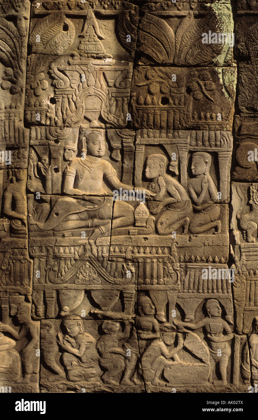 L'allégement de pierre temple Bayon Angkor Cambodge Banque D'Images