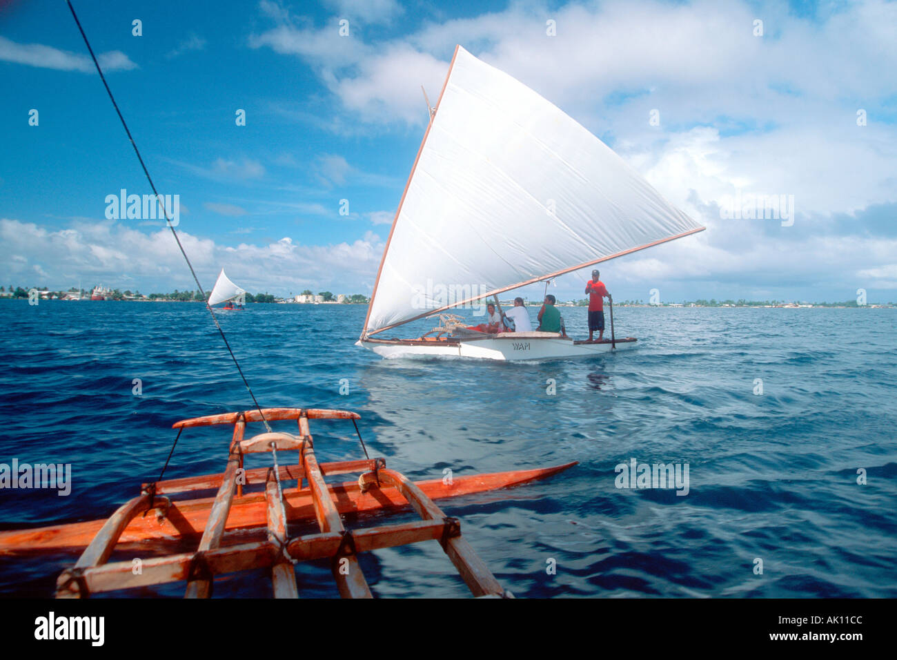 La voile traditionnelle sur le canot des îles Marshall Majuro Îles Marshall N Pacifique Banque D'Images