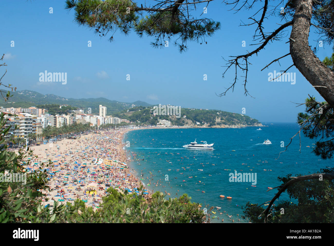 Vue sur la station de la pointe, Lloret de Mar, Costa Brava, Catalogne, Espagne Banque D'Images