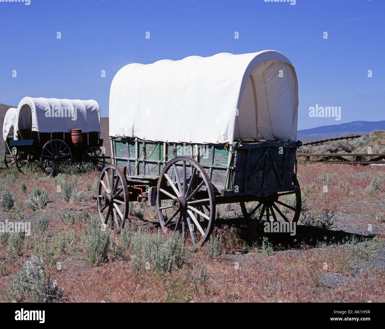 Les wagons de la Conestoga Oregon Trail à l'Oregon Trail National Center de Baker l'Oregon Banque D'Images