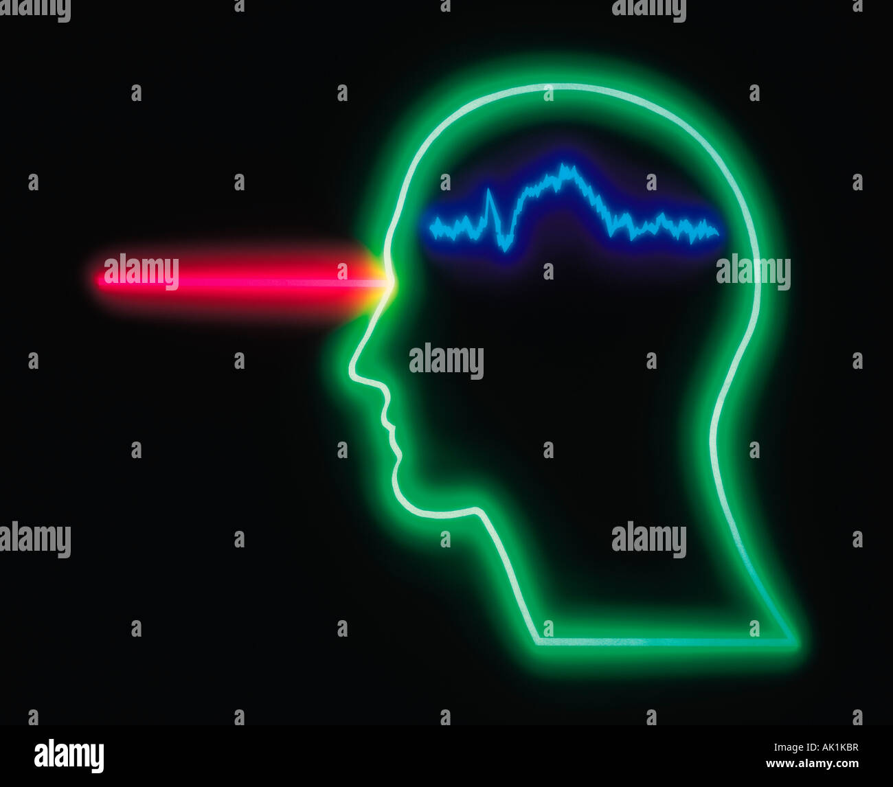 Concept. AI. Dessin clair du contour du profil de la tête humaine, Banque D'Images