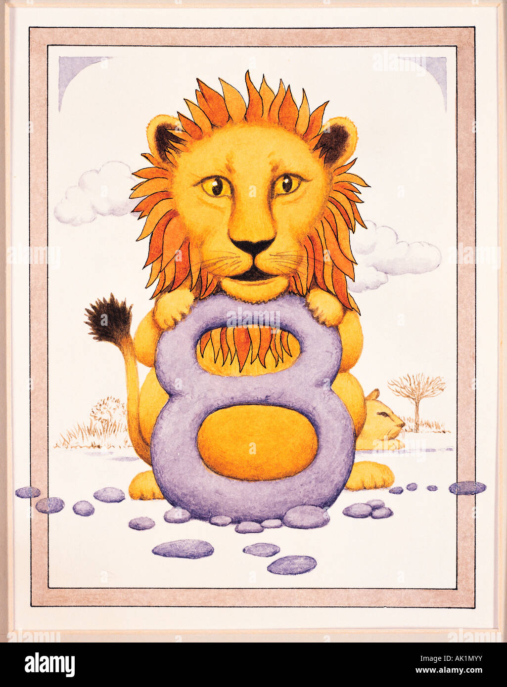 Illustration De Lion Carte D Anniversaire De 8 Ans Photo Stock Alamy
