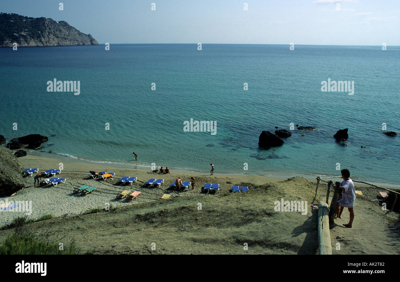 Plage de El Figueral à Cala Sant Vicent côte est de l'île d'Eivissa Ibiza Iles Baléares Espagne Banque D'Images