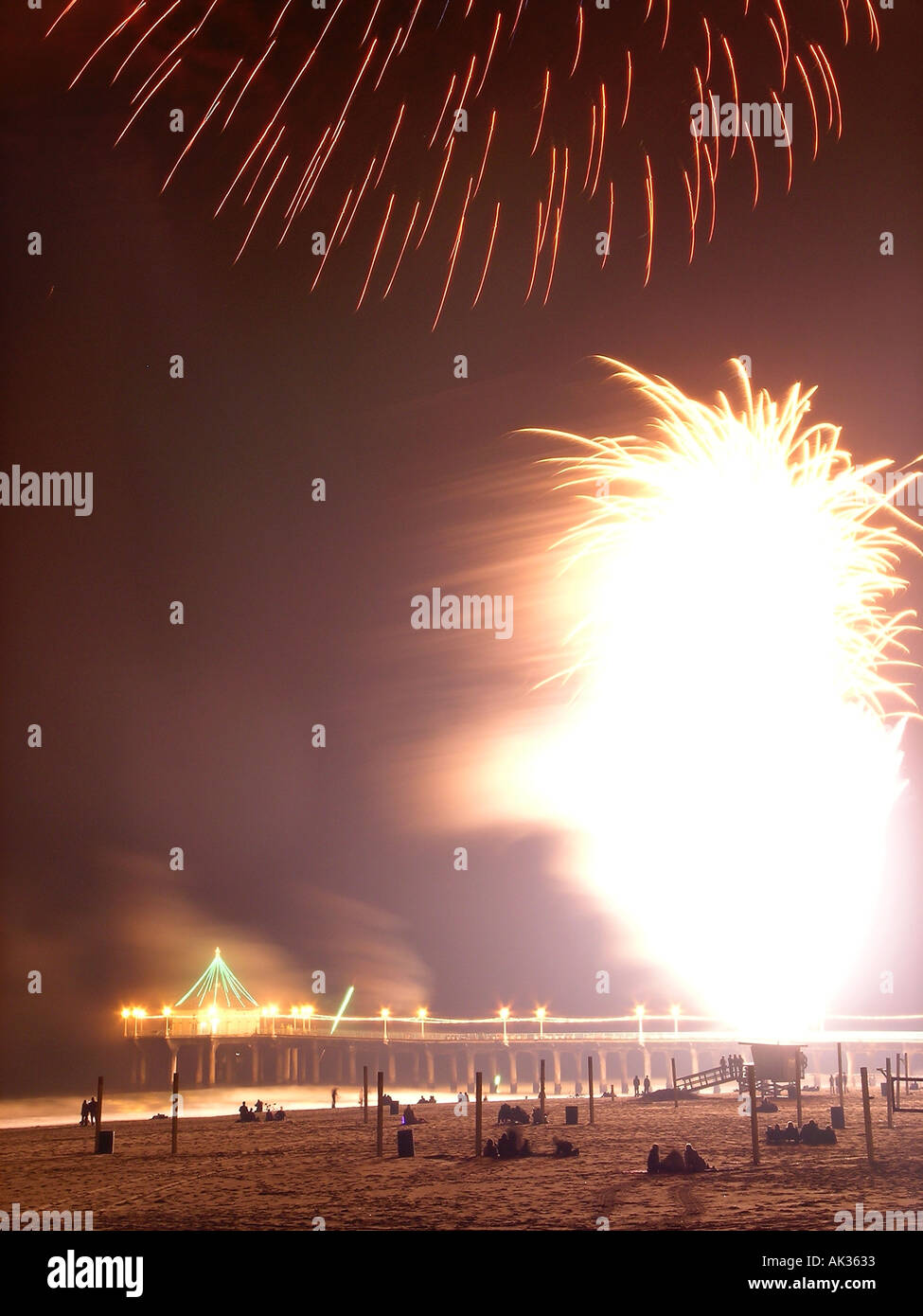 D'artifice sur la jetée de Manhattan Beach California USA Banque D'Images