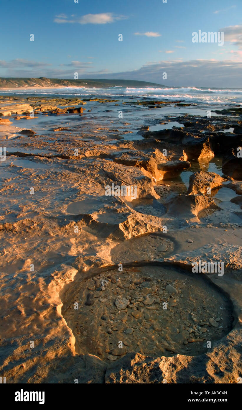 Lumière du soir sur rockpools, Yallingup, région de Margaret River, Australie de l'Ouest Banque D'Images