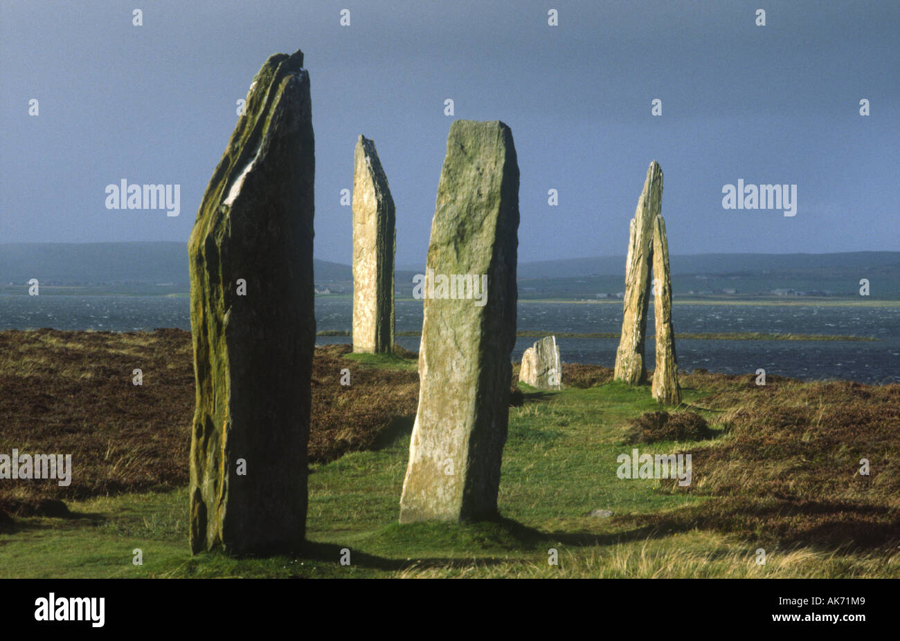 Anneau de Shetlands, Orkney. Érigée entre 2500 BC et 2000 BC, sur la Ness o' Shetlands. Construit dans un vrai cercle 104 mètres de large. Banque D'Images